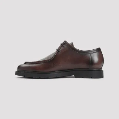 Kiton Black Leather Lace Up Shoes In Brown