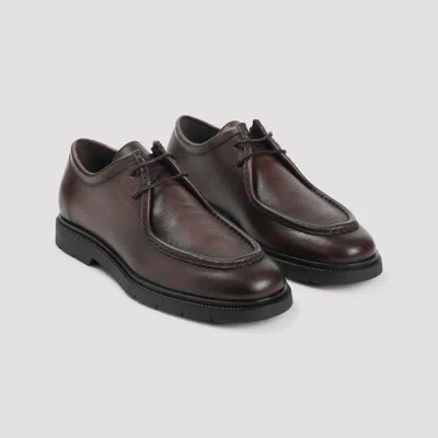 Kiton Black Leather Lace Up Shoes In Brown