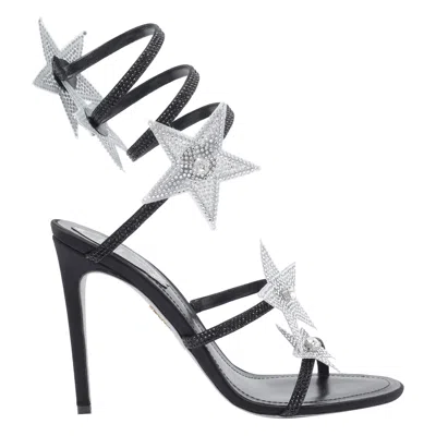 René Caovilla Cleo Star Black & Silver Sandal 105 In Black