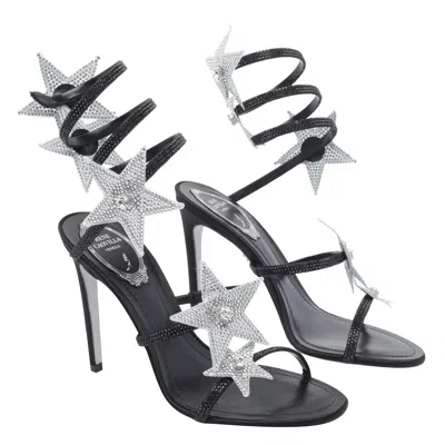 René Caovilla Cleo Star Black & Silver Sandal 105 In Black