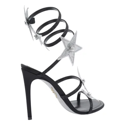 René Caovilla Cleo Star Black & Silver Sandal 105 In Black