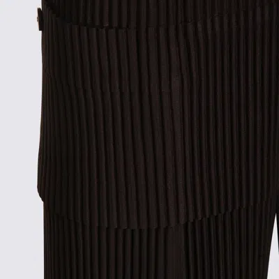 Issey Miyake Knee Length Pleated Shorts With Elastic Waistband In Brown