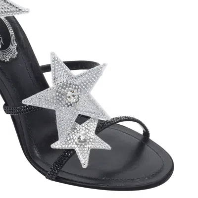René Caovilla Cleo Star Black & Silver Sandal 105 In Black