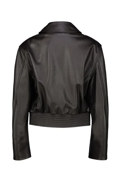 Lemaire Brown Boxy Leather Blouson Jacket In Black