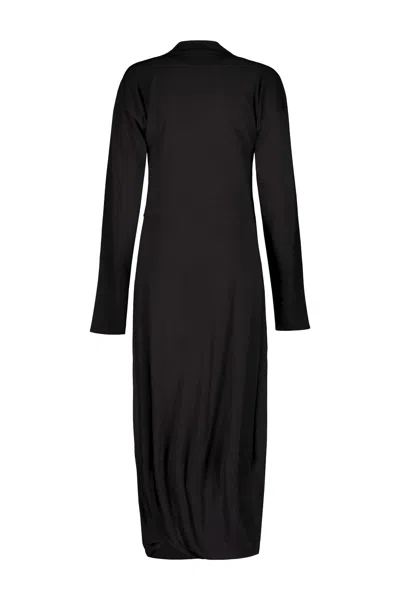 Lemaire Draped Crepe Jersey Maxi Dress In Black