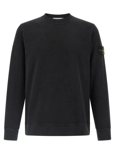 Stone Island Cotton Sweatshirt With Removable Logo Patch In Black