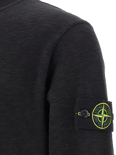 Stone Island Cotton Sweatshirt With Removable Logo Patch In Black
