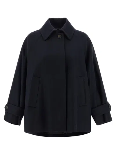 Alberto Biani Wool Coat With Wide Sleeves And Front Pockets In Blue