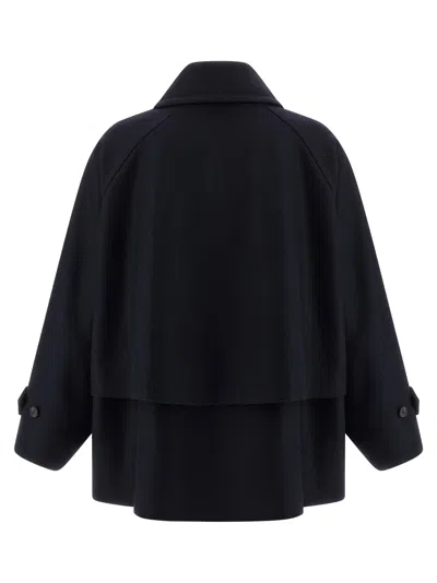 Alberto Biani Wool Coat With Wide Sleeves And Front Pockets In Blue