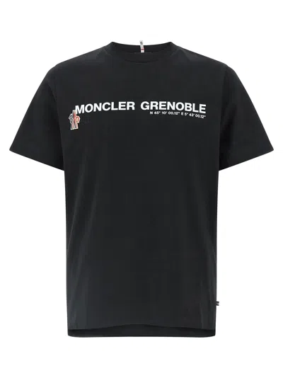 Moncler Midnight Blue Stretch Cotton T-shirt In Black