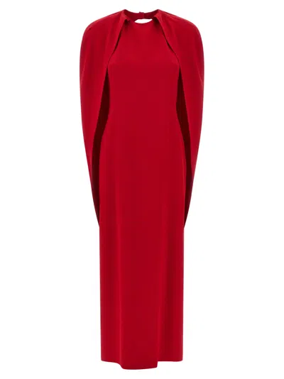 Alberta Ferretti Women Red Long Dress With Hooded Sleeves And Cut Out On The Back In Fabric Woman