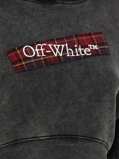 Off-white Cropped Hoodie Plaid Patch In Gray