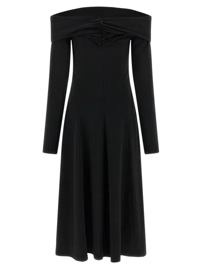 Alberta Ferretti Slightly Stretch Cady Midi Dress With Off-the-shoulder Neckline In Black