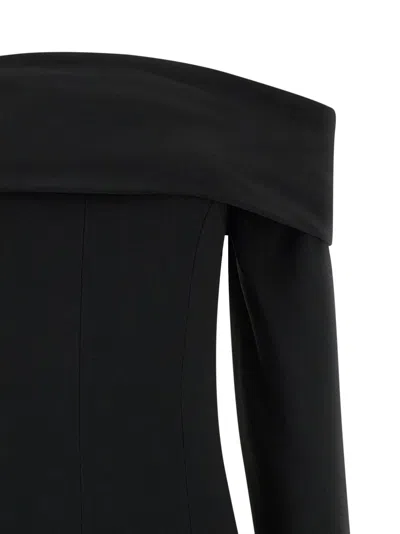 Alberta Ferretti Slightly Stretch Cady Midi Dress With Off-the-shoulder Neckline In Black