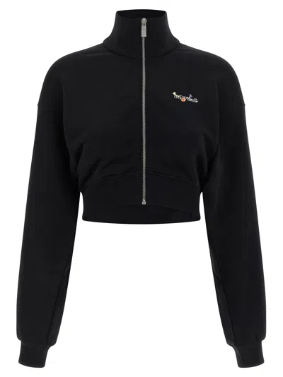 Off-white Floral Print Cropped Sweatshirt With High Collar In Black