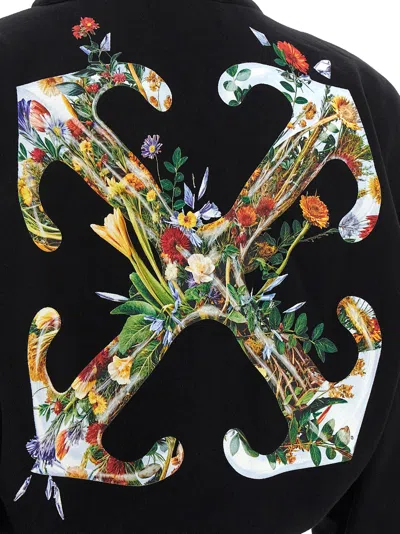 Off-white Floral Print Cropped Sweatshirt With High Collar In Black