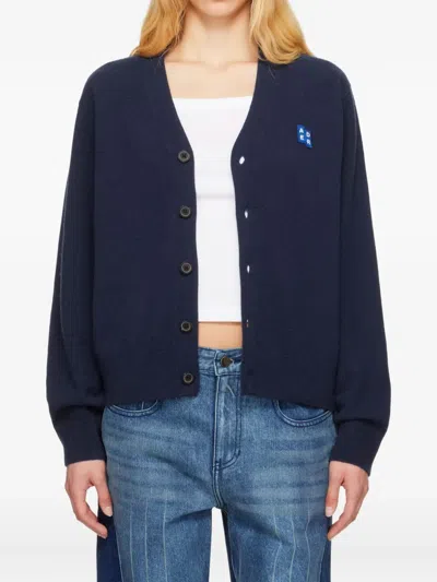 Ader Error Button-fastening Logo-detail Cardigan In Blue