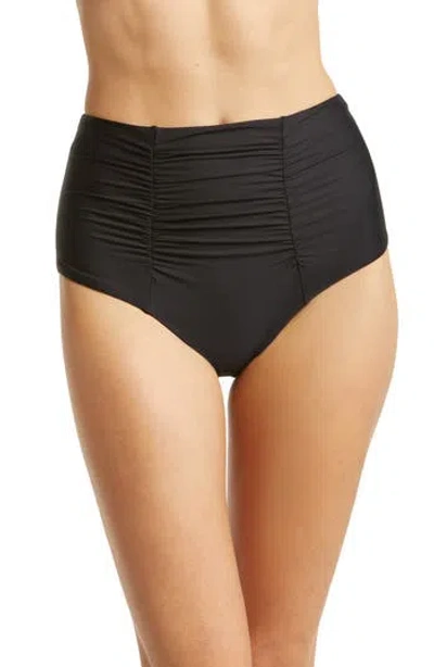 Becca Color Code Ruched High Waist Bikini Bottoms In Black