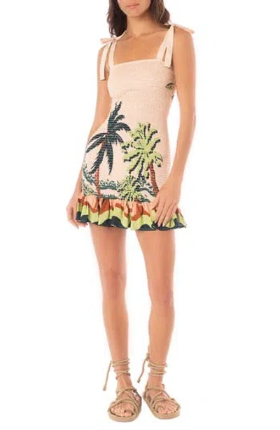 Maaji Palm Glow Lua Smocked Multifit Cover-up Minidress In White