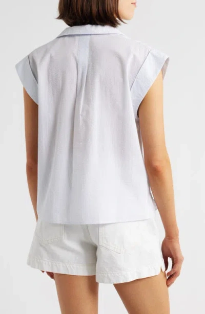Frame Leisure Seersucker Cotton Cap Sleeve Button-up Shirt In White