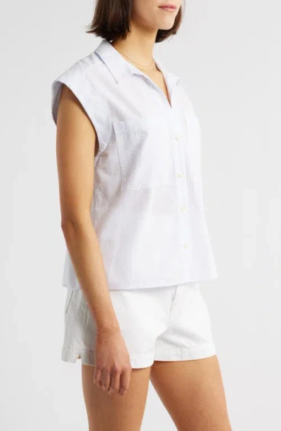 Frame Leisure Seersucker Cotton Cap Sleeve Button-up Shirt In White