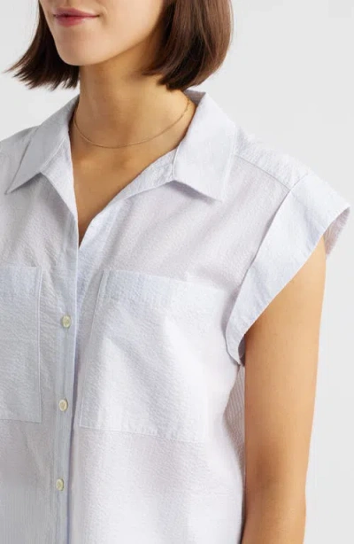 Frame Leisure Seersucker Cotton Cap Sleeve Button-up Shirt In White
