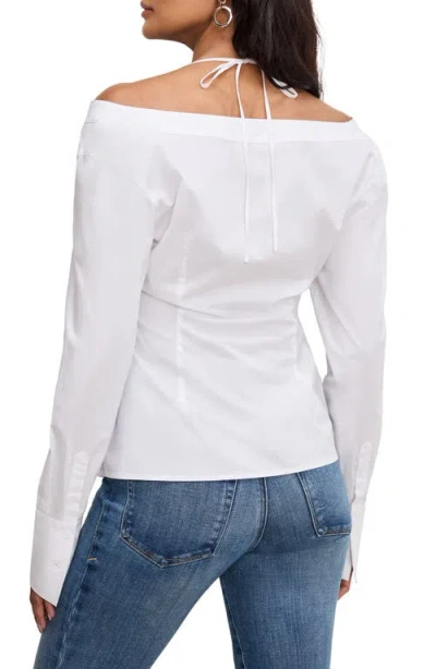 Good American Womens White001 Off-shoulder Knot Cotton-poplin Top In White