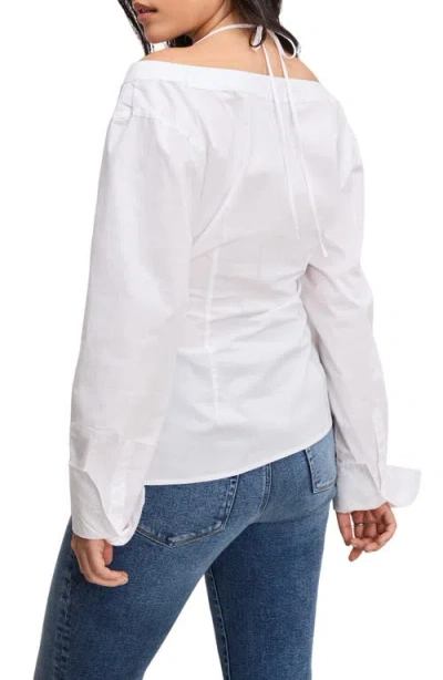 Good American Womens White001 Off-shoulder Knot Cotton-poplin Top In White