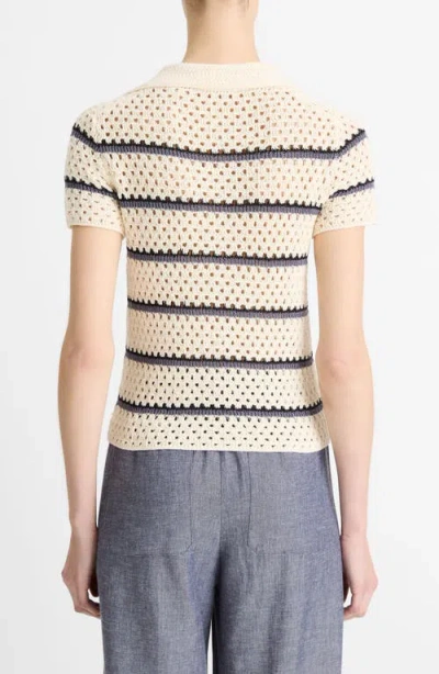 Vince Open Stitch Cotton Johnny Collar Sweater In Multi