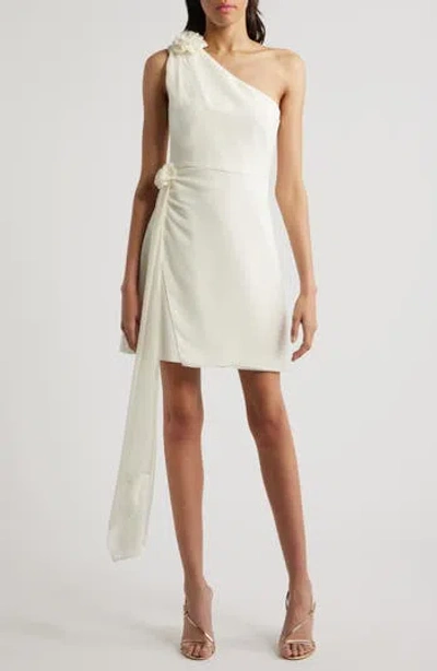 Likely Cassia Floral Detail One-shoulder Cocktail Minidress In White