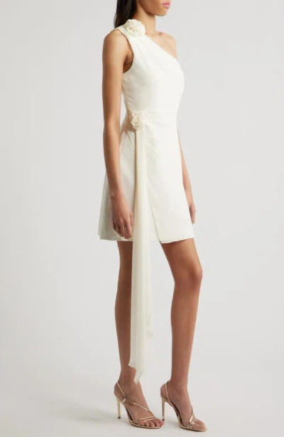 Likely Cassia Floral Detail One-shoulder Cocktail Minidress In White