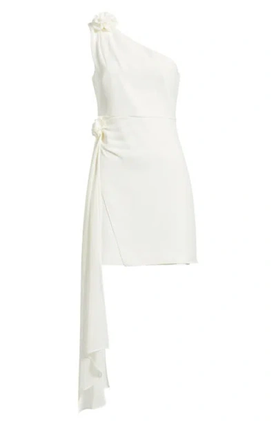 Likely Cassia Floral Detail One-shoulder Cocktail Minidress In White