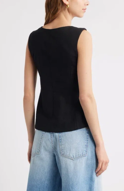 Open Edit Tie Front Linen Blend Top In Black