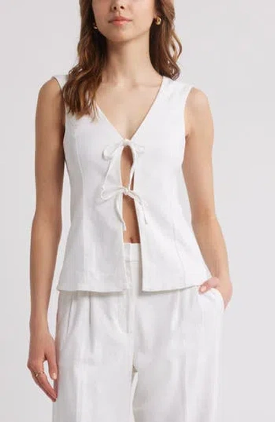 Open Edit Tie Front Linen Blend Top In White