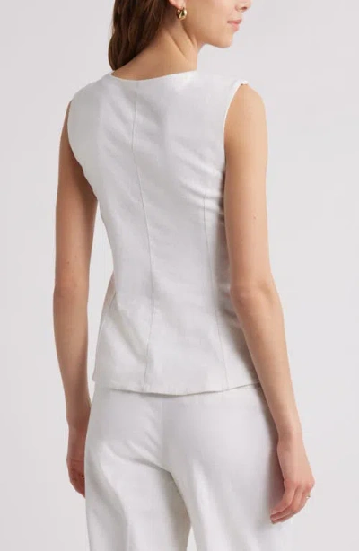 Open Edit Tie Front Linen Blend Top In White