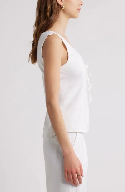Open Edit Tie Front Linen Blend Top In White