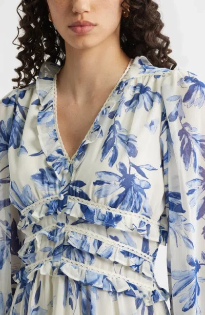 Chelsea28 Long Sleeve Ruffle Trim Minidress In Multi