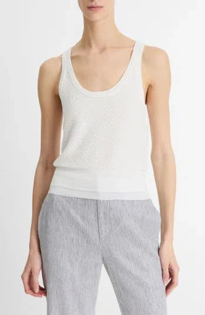 Vince Double Layer Mesh Sweater Tank In White