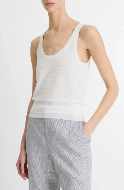 Vince Double Layer Mesh Sweater Tank In White