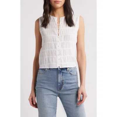Frame Smocked Button Front Tank Top In White In White