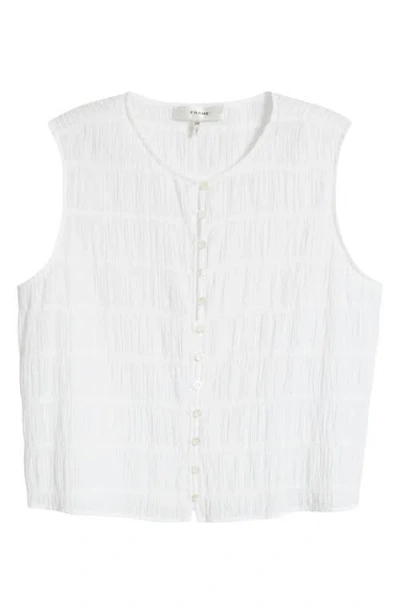 Frame Smocked Button Front Tank Top In White In White