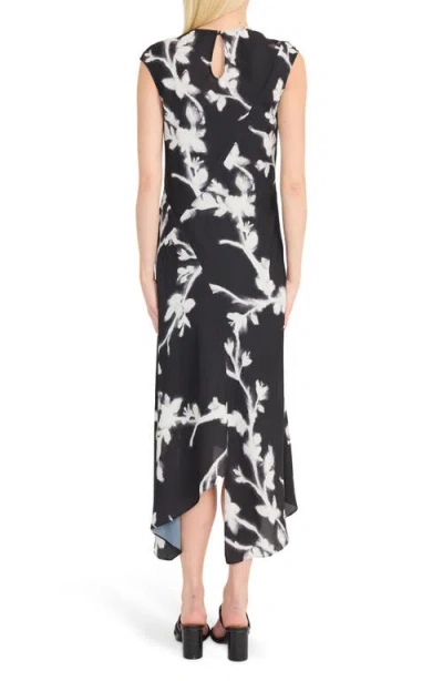 Luxely Floral Print Asymmetric Midi Dress In Black