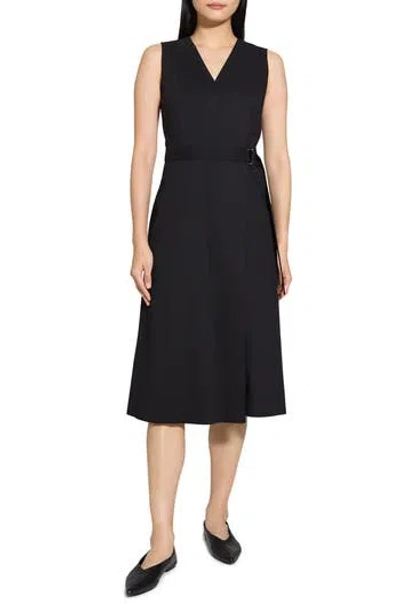 Theory Sleeveless Linen Blend Wrap Dress In Black