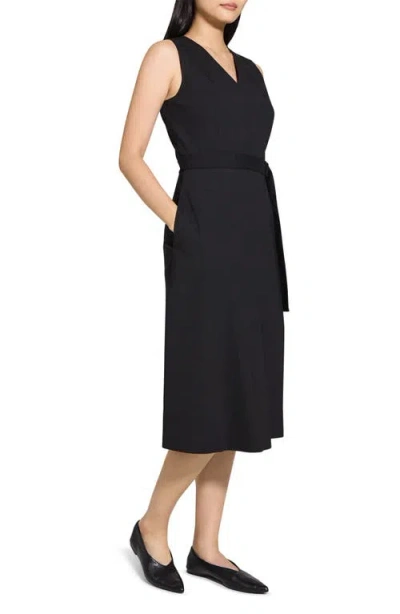 Theory Sleeveless Linen Blend Wrap Dress In Black