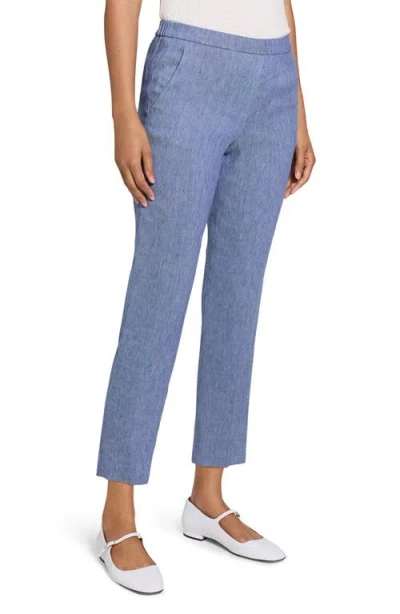 Theory Treeca Linen Blend Pull-on Crop Pants In Blue