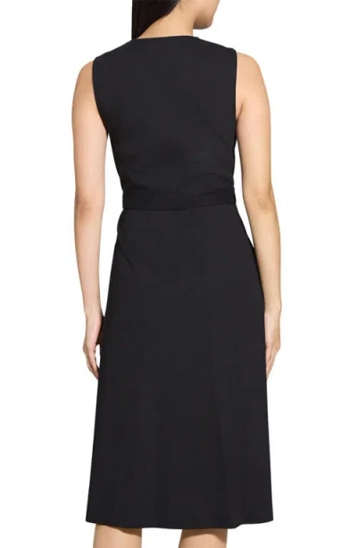 Theory Sleeveless Linen Blend Wrap Dress In Black