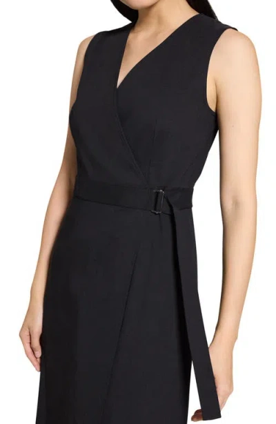 Theory Sleeveless Linen Blend Wrap Dress In Black