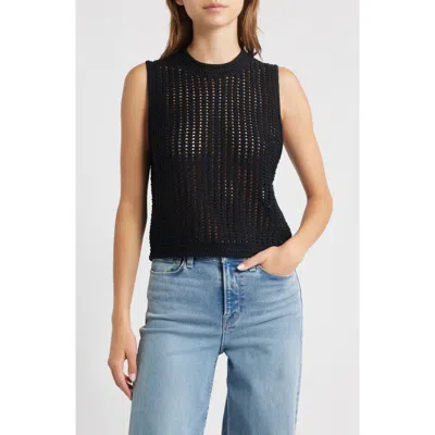 Frame Womens The Tulip Open-knit Cotton Tank Top Black In Black