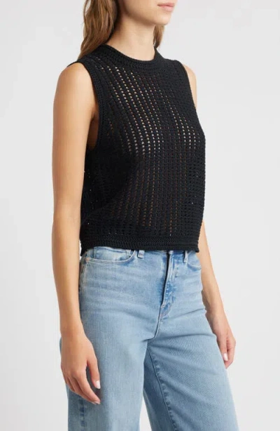 Frame Womens The Tulip Open-knit Cotton Tank Top Black In Black