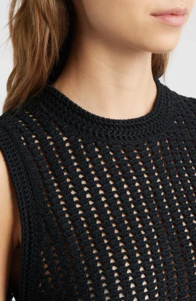 Frame Womens The Tulip Open-knit Cotton Tank Top Black In Black